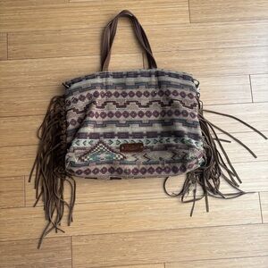 Lucky Brand vintage y2k boho rare suede southwest tapestry bag